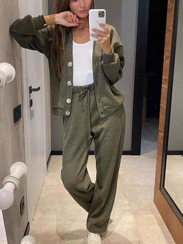 Women's Knit Cardigan & Trousers Loungewear Matching Set