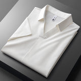 Polo homme en soie glacée, col en V et manches courtes