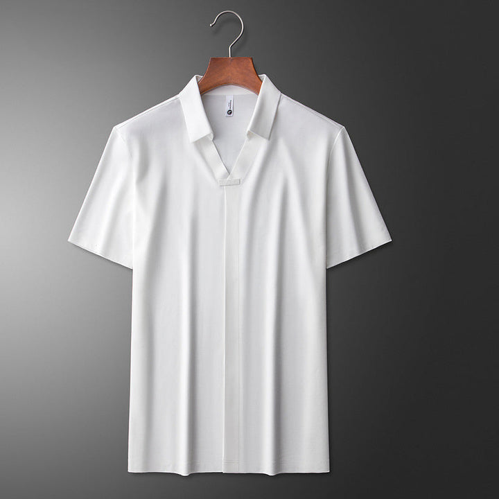 Polo homme en soie glacée, col en V et manches courtes