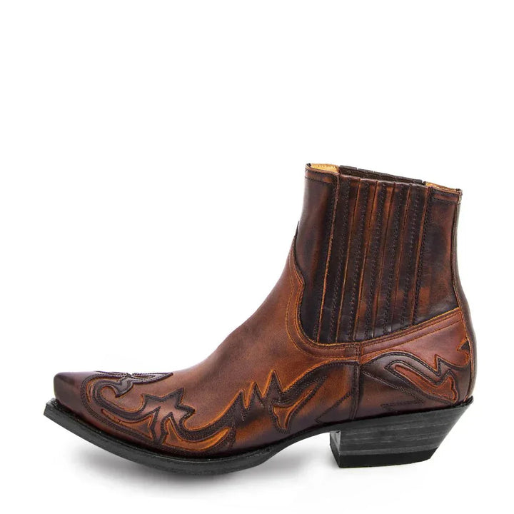 Men's Leather Western Ankle Boots with Cuban Heel