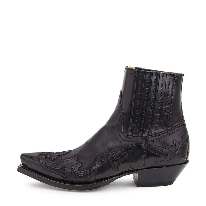 Men's Leather Western Ankle Boots with Cuban Heel