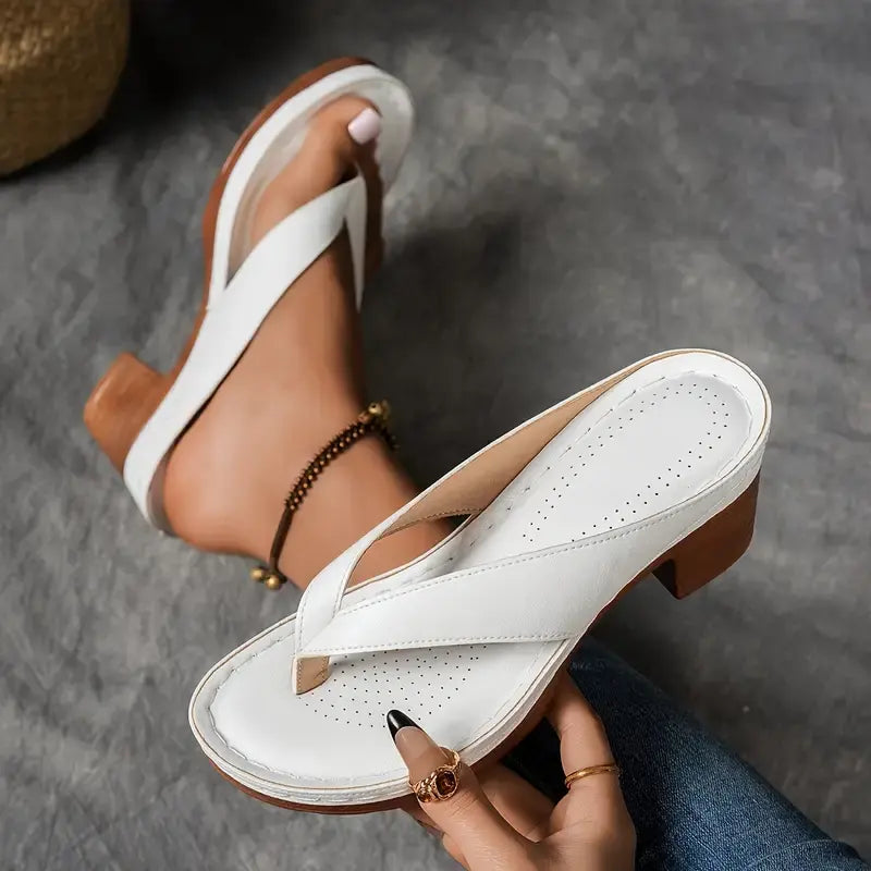 Women's Leather Platform Flip Flop Sandals Orthopedic Heel Slipper