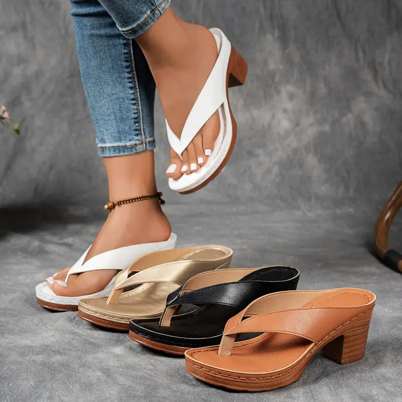 Women's Leather Platform Flip Flop Sandals Orthopedic Heel Slipper