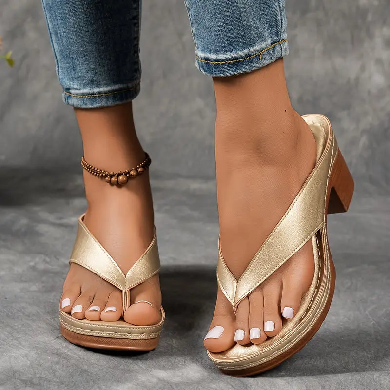 Women's Leather Orthopedic Platform Sandals Heel Flip Flops