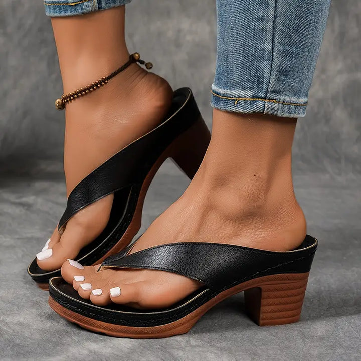 Women's Leather Platform Flip Flop Sandals Orthopedic Heel Slipper