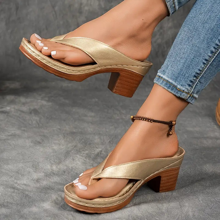 Women's Leather Platform Flip Flop Sandals Orthopedic Heel Slipper