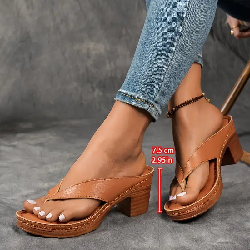 Women's Leather Platform Flip Flop Sandals Orthopedic Heel Slipper