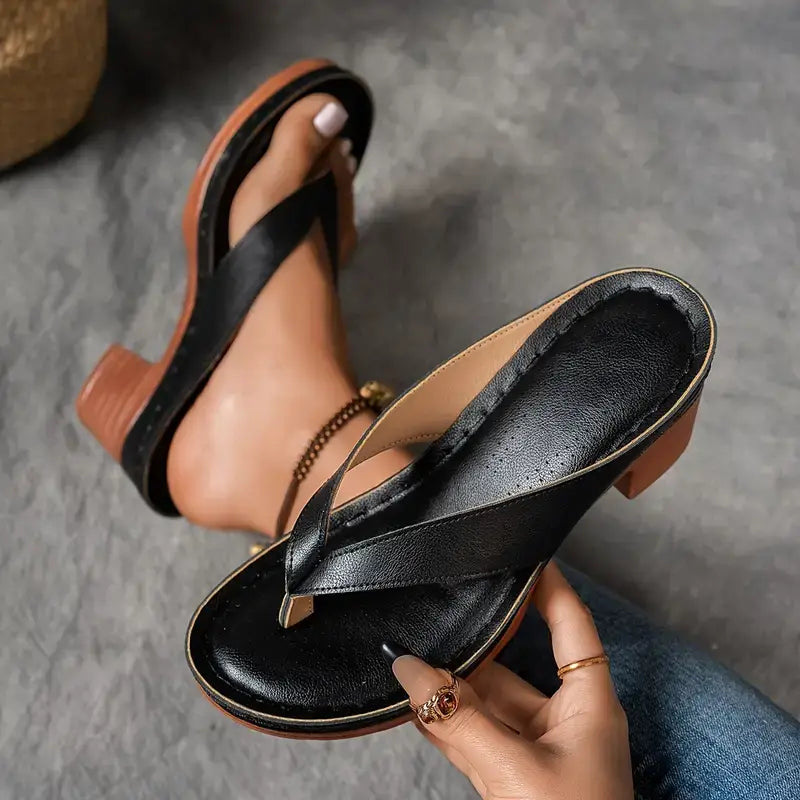 Women's Leather Orthopedic Platform Sandals Heel Flip Flops