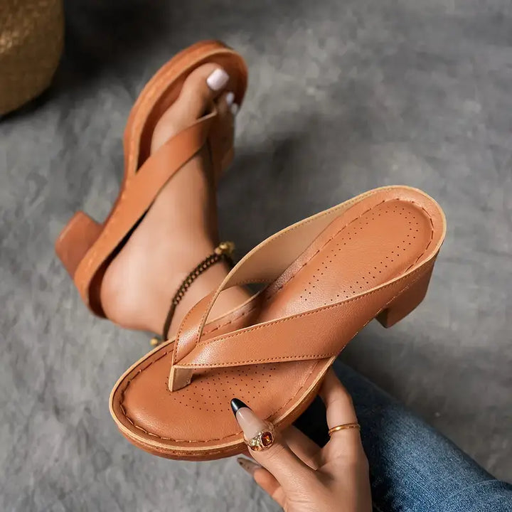 Women's Leather Platform Flip Flop Sandals Orthopedic Heel Slipper