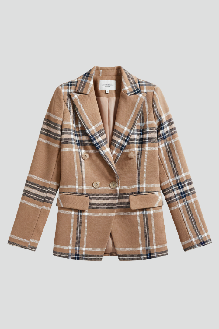 Women's Wool Plaid Double Breasted Blazer