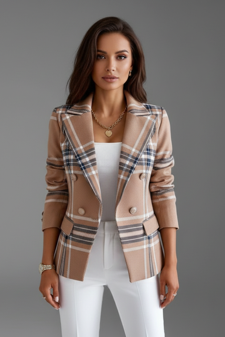 Women's Wool Plaid Double Breasted Blazer