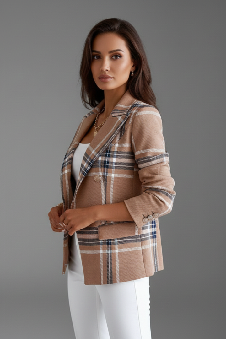 Women's Wool Plaid Double Breasted Blazer