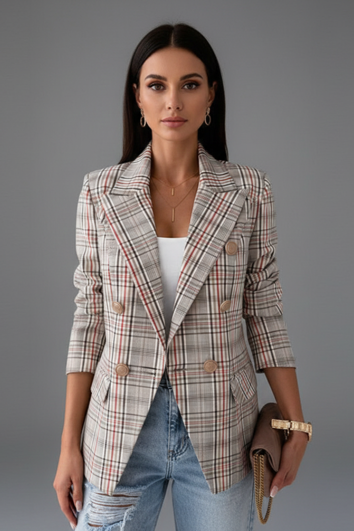 Women's Wool Plaid Double Breasted Blazer