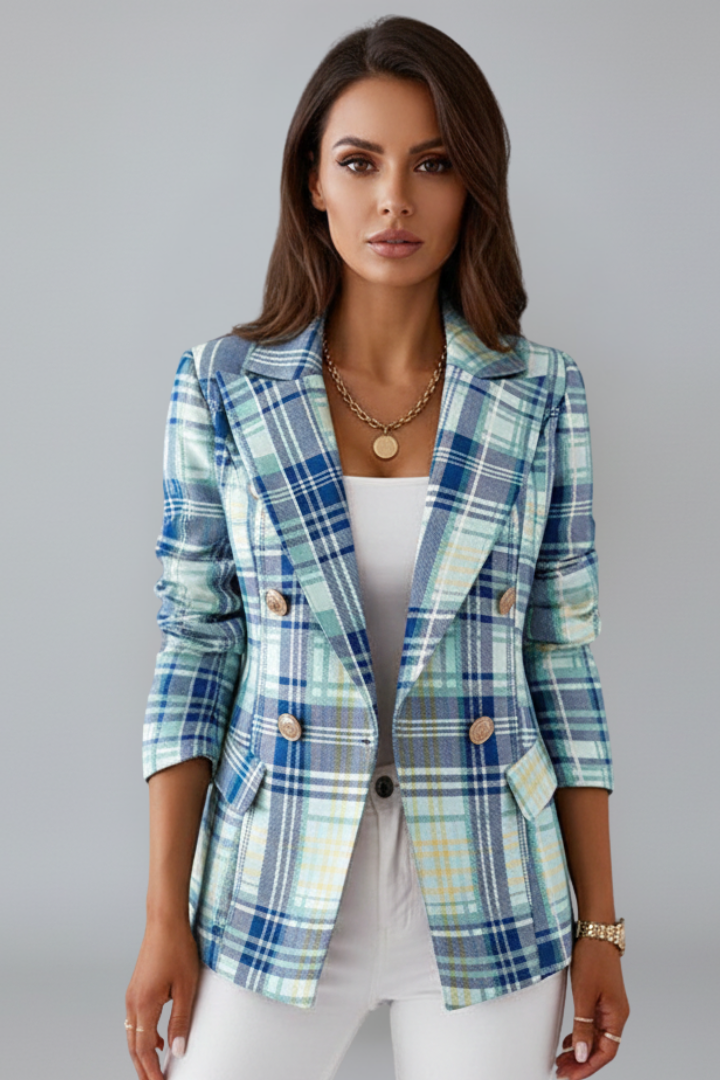 Women's Wool Plaid Double Breasted Blazer
