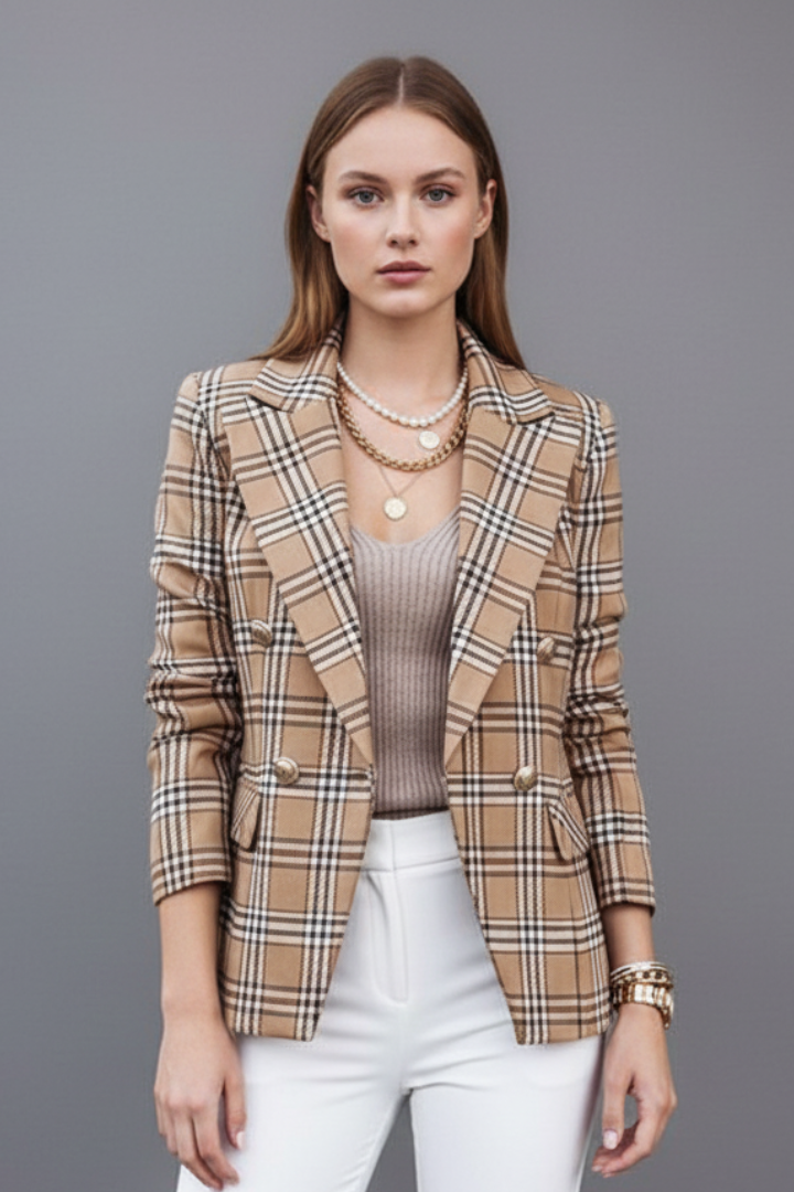 Women's Wool Plaid Double Breasted Blazer