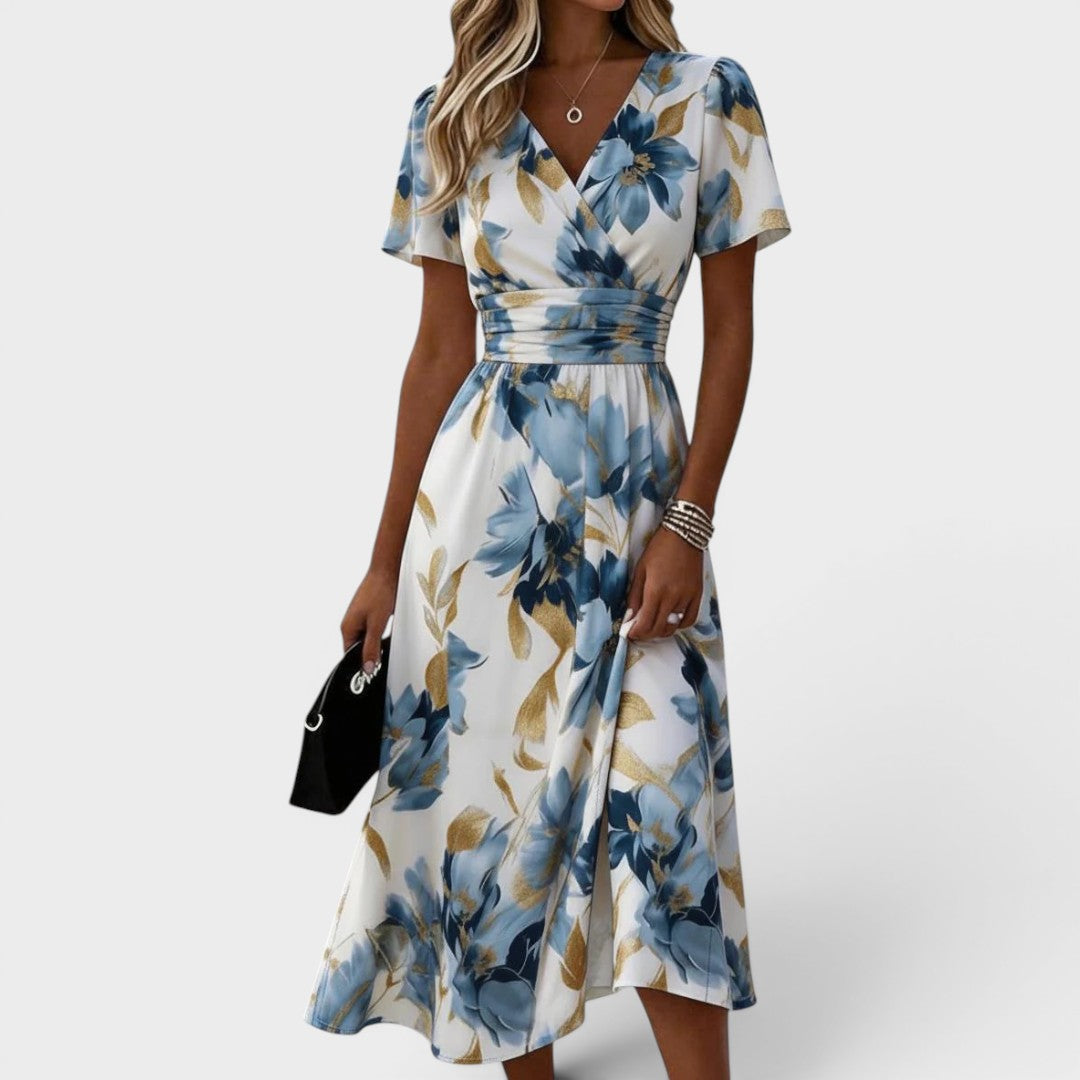 Women's Floral Silk Wrap Midi Dress