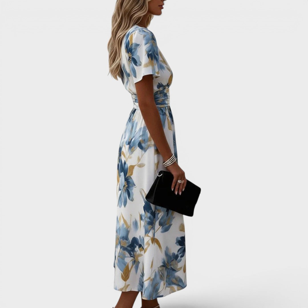 Women's Floral Silk Wrap Midi Dress