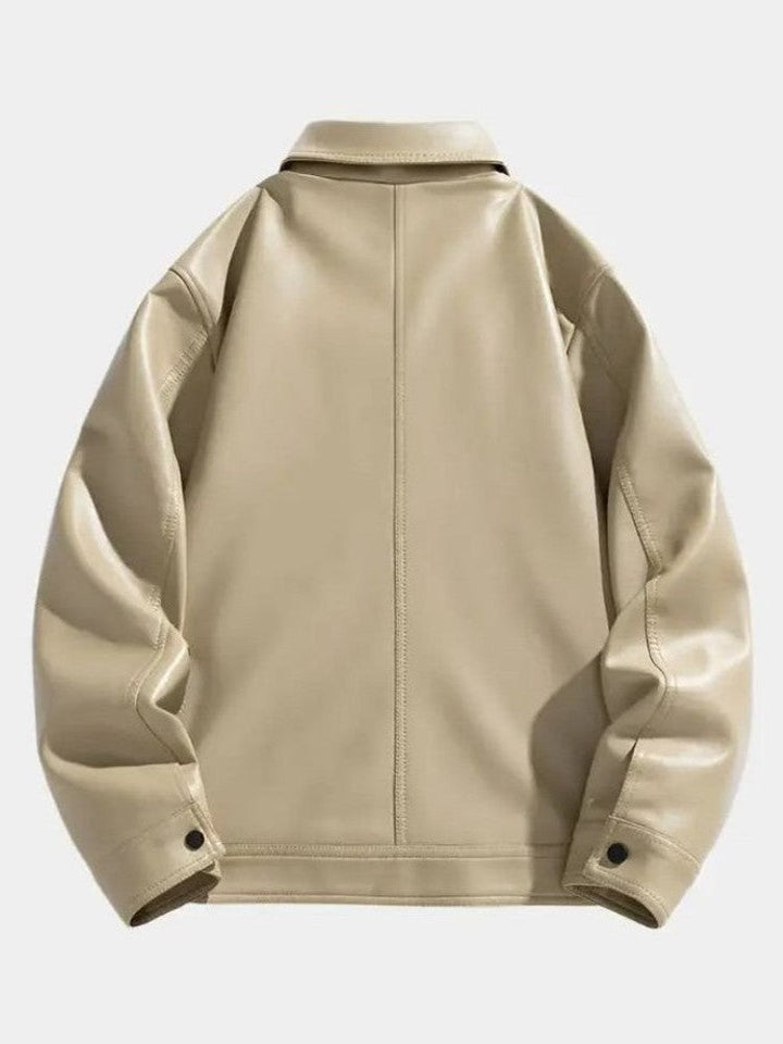 Men’s Leather Zip-Up Crossover-Collar Bomber Jacket
