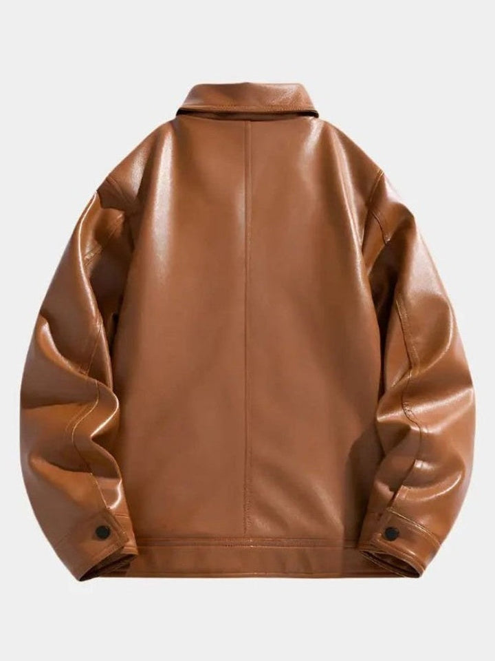Men’s Leather Zip-Up Crossover-Collar Bomber Jacket
