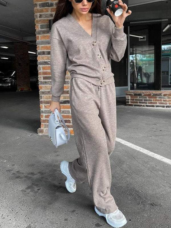 Women's Knit Cardigan & Trousers Loungewear Matching Set