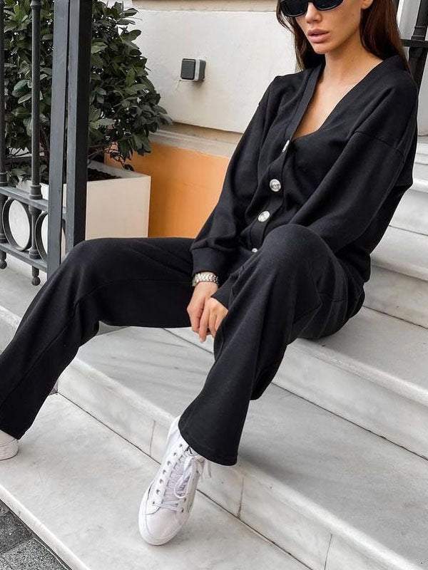 Women's Knit Cardigan & Trousers Loungewear Matching Set