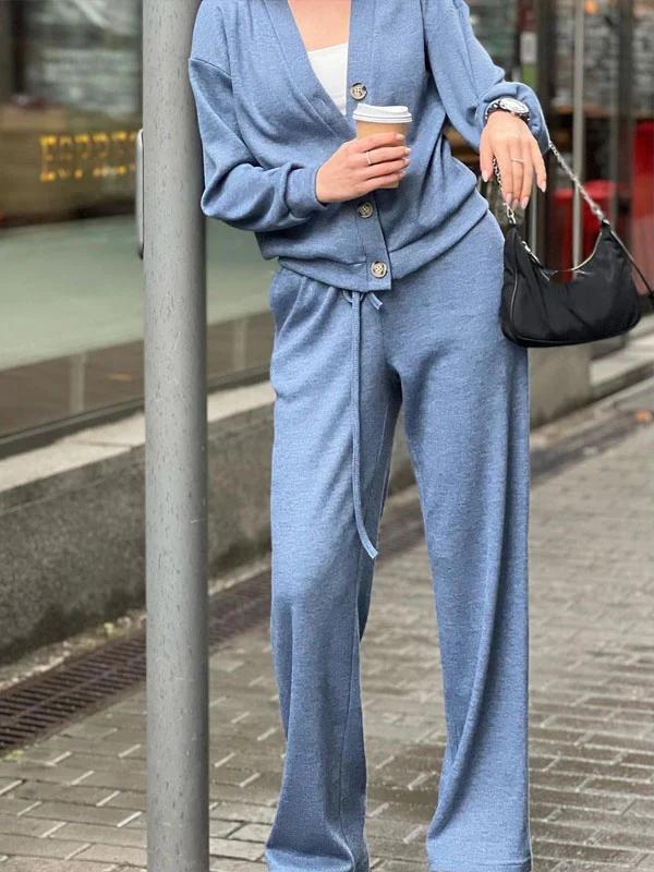 Women's Knit Cardigan & Trousers Loungewear Matching Set