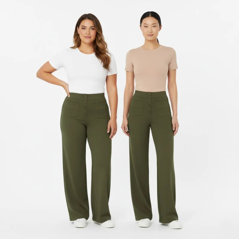 Women’s High Waisted Wide-Leg Knit Button-Fly Trousers