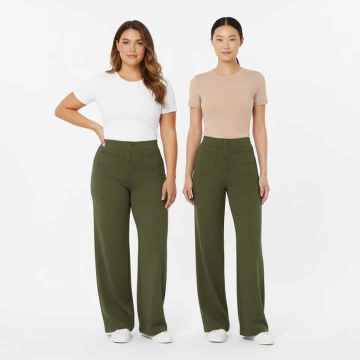 Women’s High Waisted Wide-Leg Knit Button-Fly Trousers