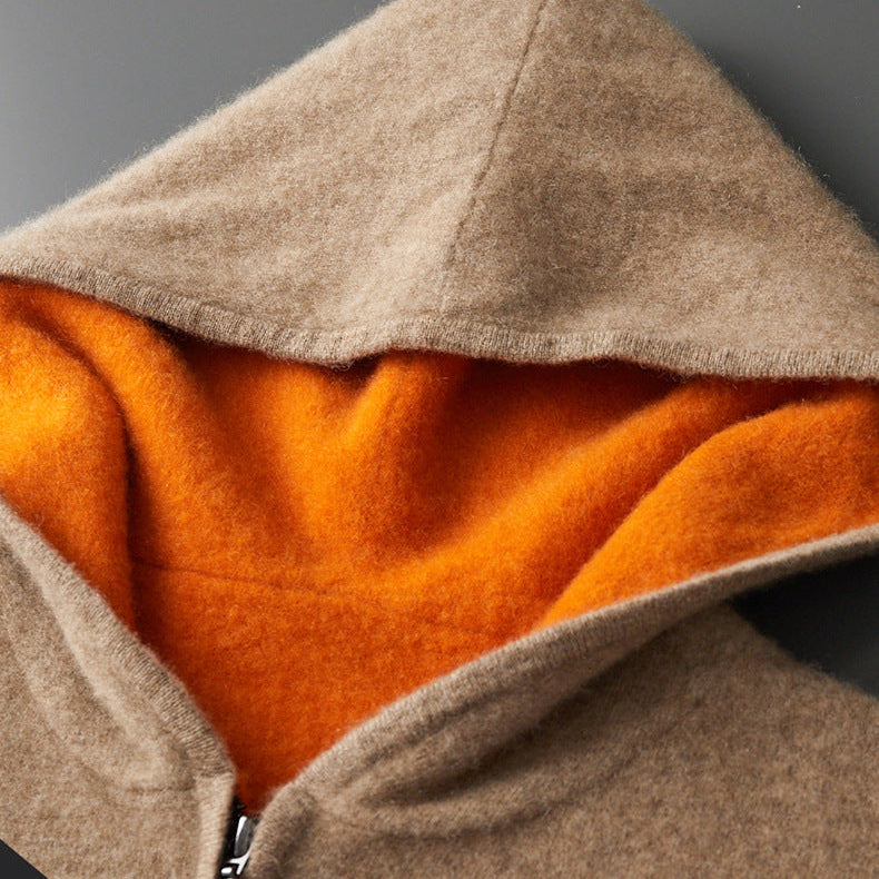 Veste-sweat à capuche zippée en maille de laine réversible pour homme