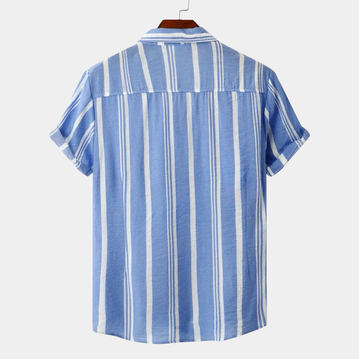 Men's Linen Vertical Stripe Short Sleeve Shirt