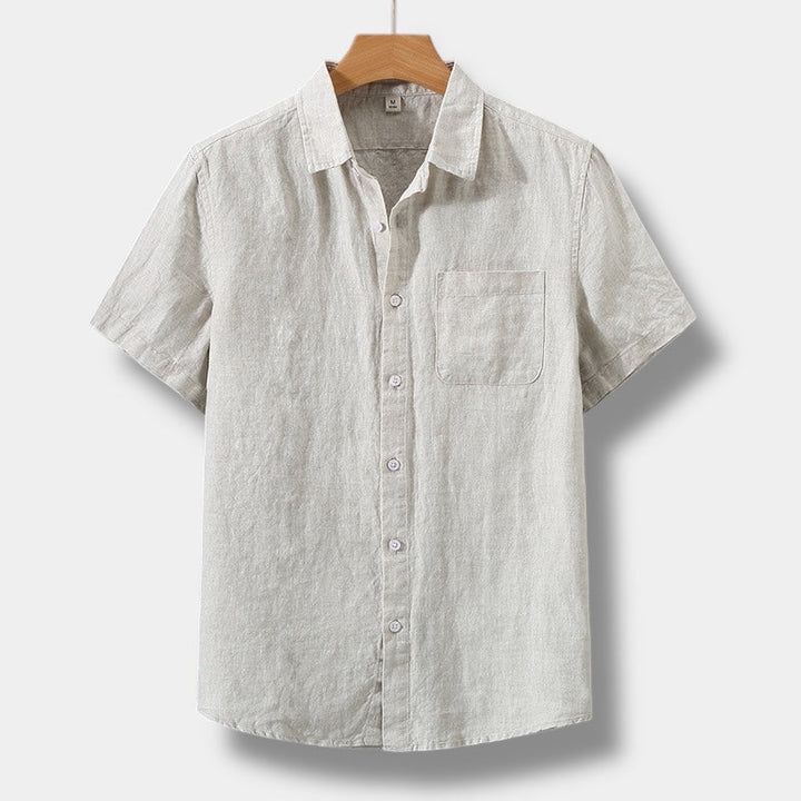 Men's Linen Short Sleeve Button Down Shirt with Chest Pocket