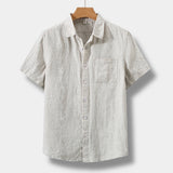 Men's Linen Short Sleeve Button Down Shirt with Chest Pocket