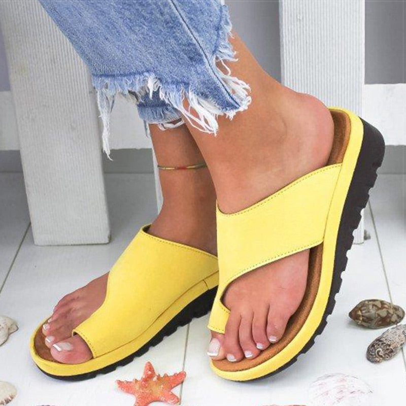 Women's Leather Orthopedic Bunion Sandals Platform Wedge Slide Shoes