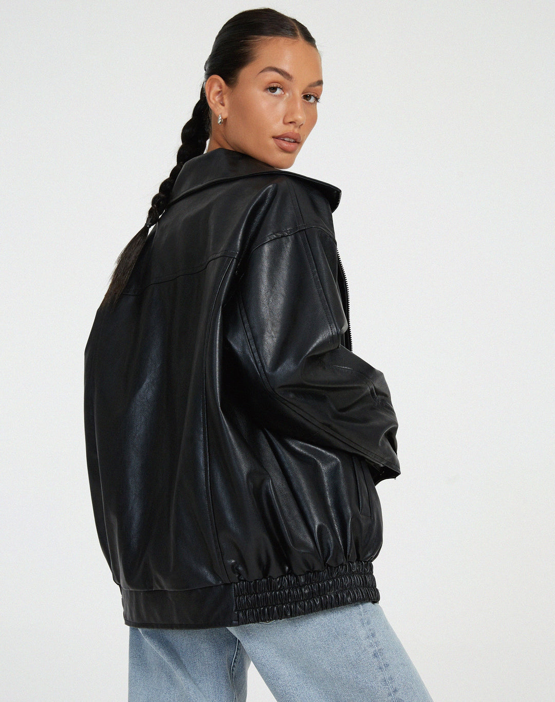 Women's Leather Jacket Bomber Oversized Faux Coat