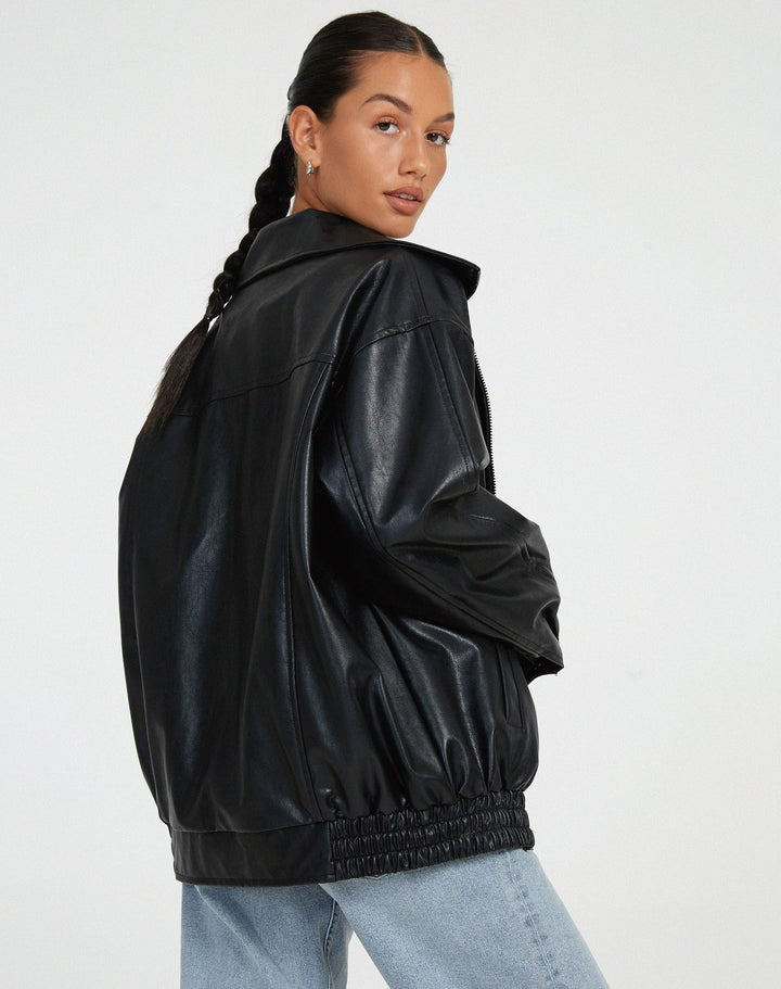 Women's Leather Jacket Bomber Oversized Faux Coat