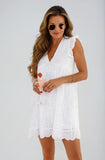 Women's Linen V-Neck Sleeveless Eyelet Mini Sundress
