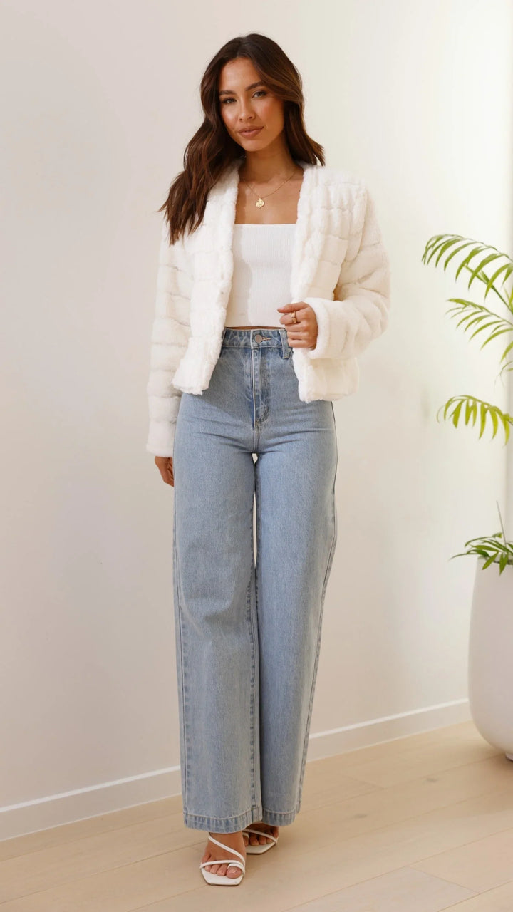 Women's Faux Fur Cropped Zip-Up Bomber Jacket