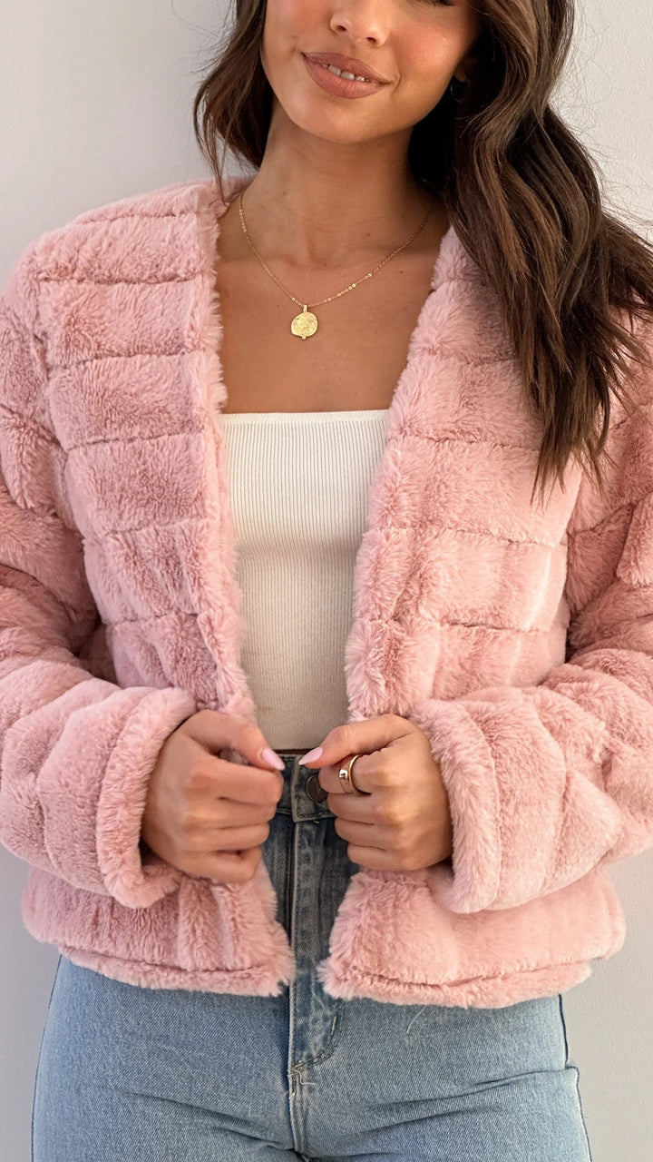 Women's Faux Fur Cropped Zip-Up Bomber Jacket