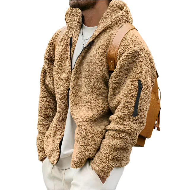 Veste à capuche en polaire pour homme, fermeture éclair intégrale, doublure sherpa, vêtement d'extérieur