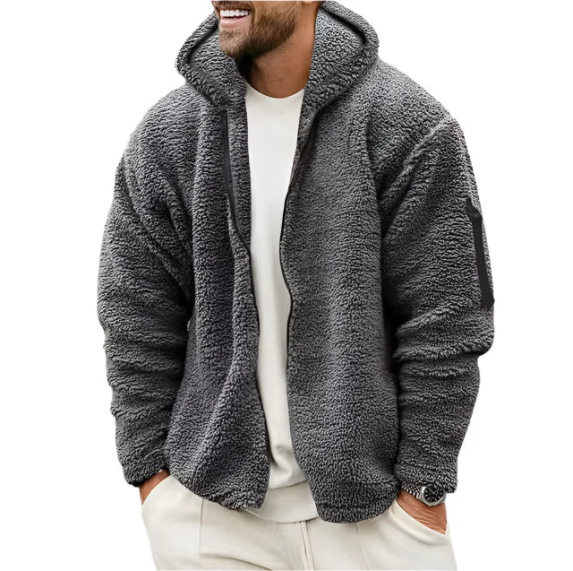 Veste à capuche en polaire pour homme, fermeture éclair intégrale, doublure sherpa, vêtement d'extérieur