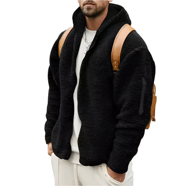 Veste à capuche en polaire pour homme, fermeture éclair intégrale, doublure sherpa, vêtement d'extérieur