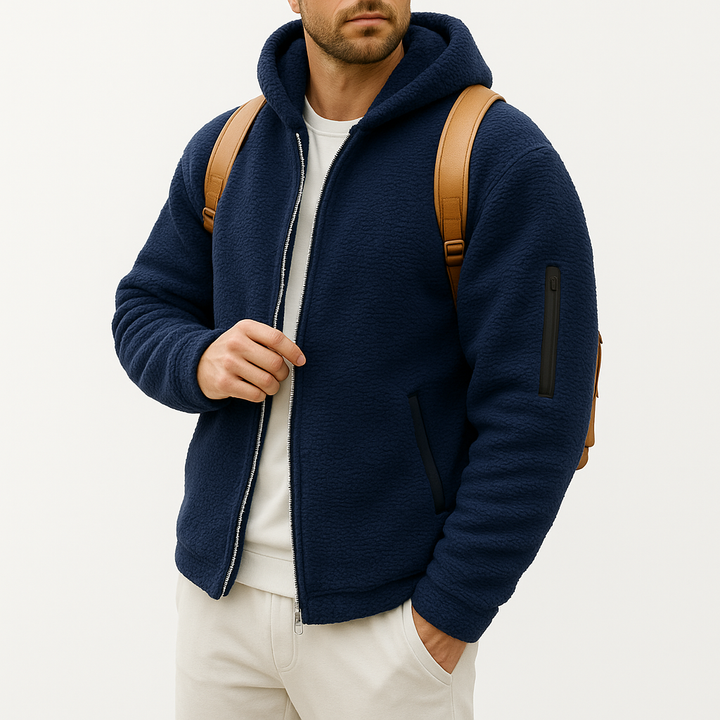 Veste à capuche en polaire pour homme, fermeture éclair intégrale, doublure sherpa, vêtement d'extérieur