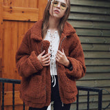 Dámská fleecová bunda oversized s rozepínacím zipem, teddy kabát top
