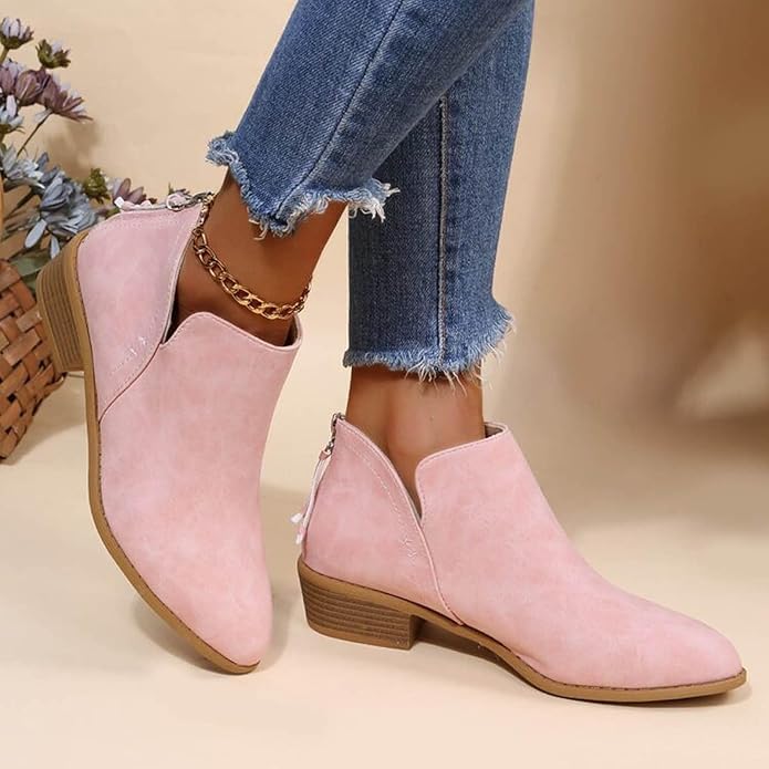 Women Ankle Boots Faux Suede Low Heel Booties