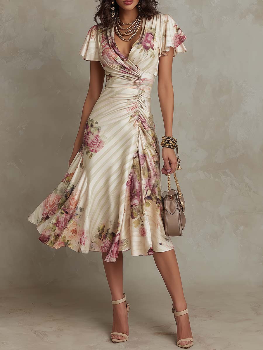 Women's Floral Satin Midi Dress