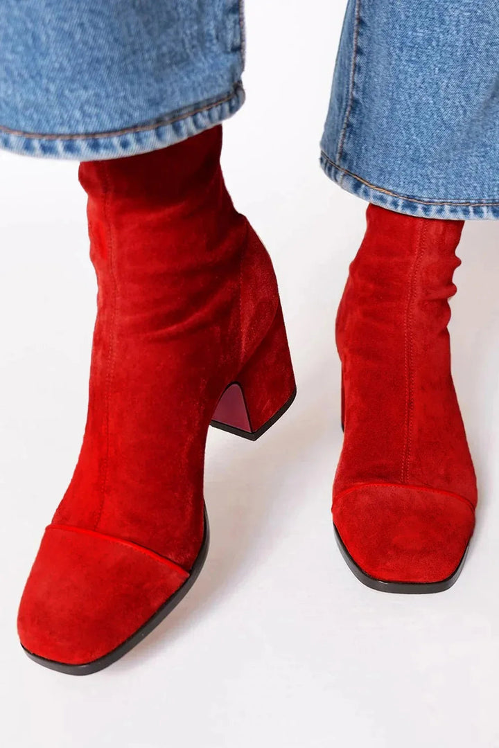 Women's Suede Block Heel Sock Boots