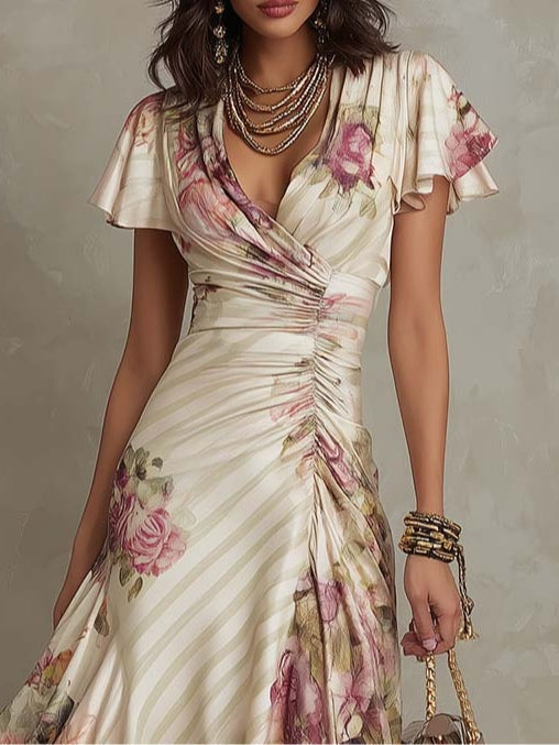 Women's Floral Satin Midi Dress