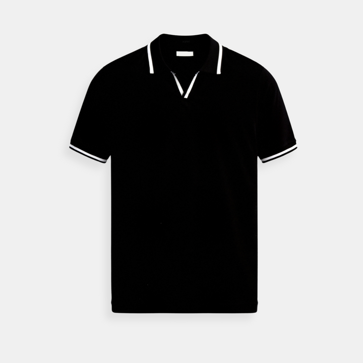 Men's Knit Open Collar Polo Shirt | Short Sleeve Textured Polo Tops