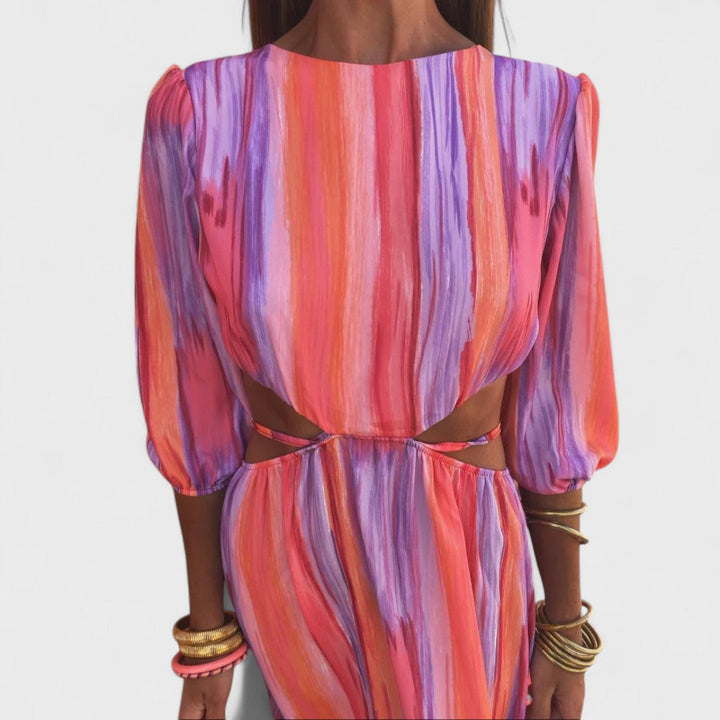 Women's Maxi Dress Satin Cutout Long Sleeve Graphic Print