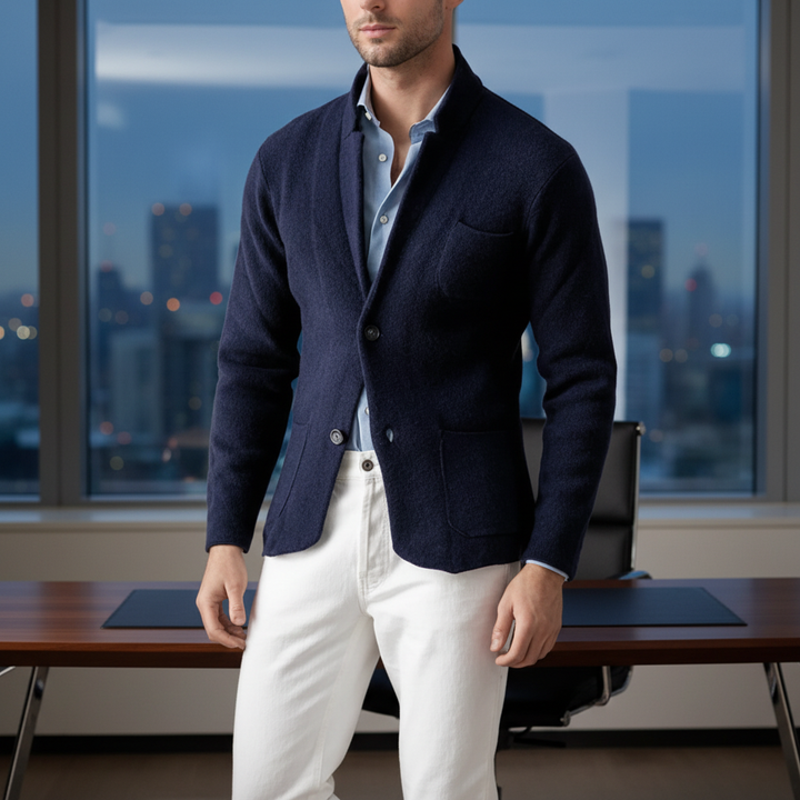 Men Wool Knit Blazer Jacket Suit Cardigan